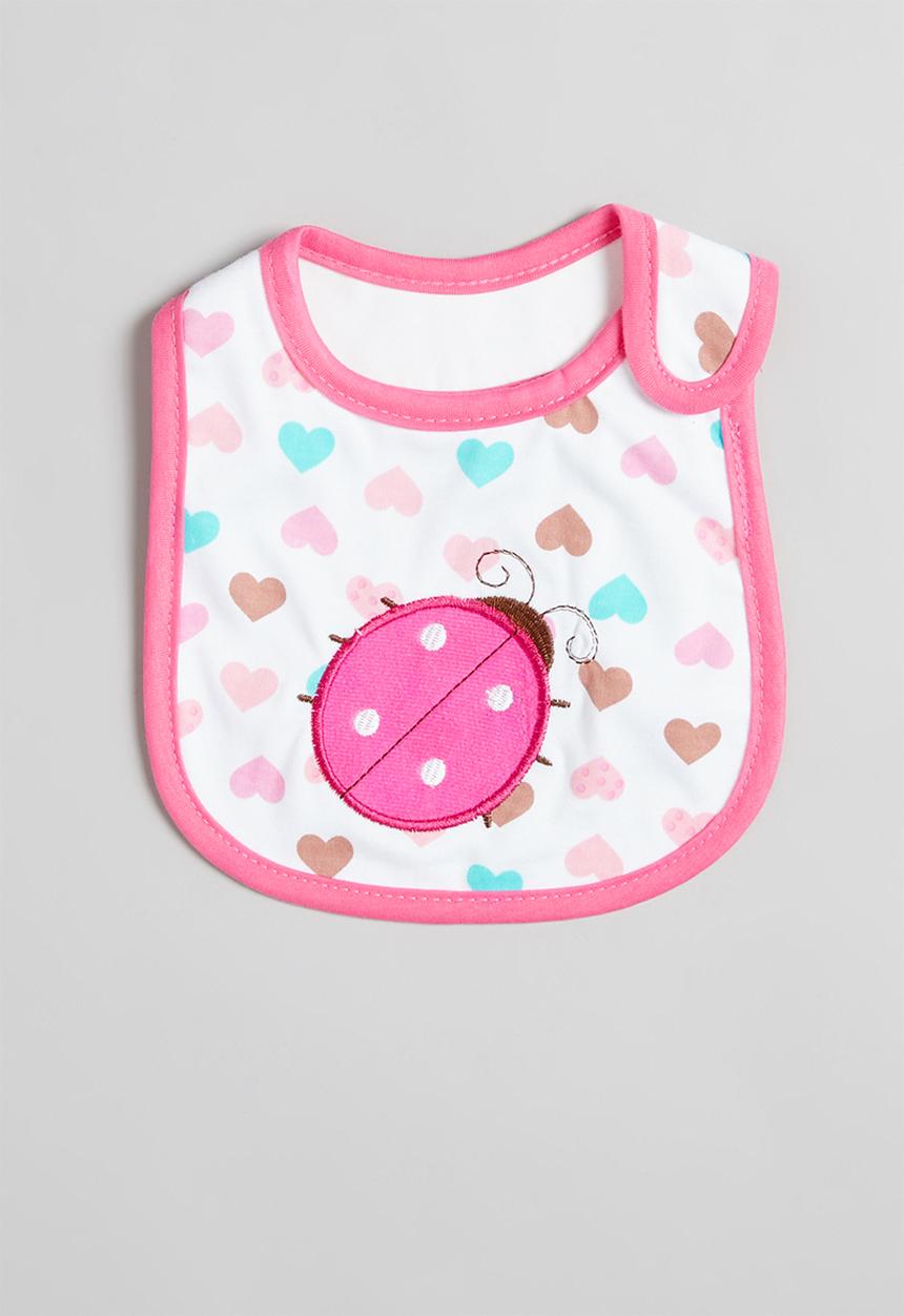 Pop Candy - Girls ladybug bib - white & pink
