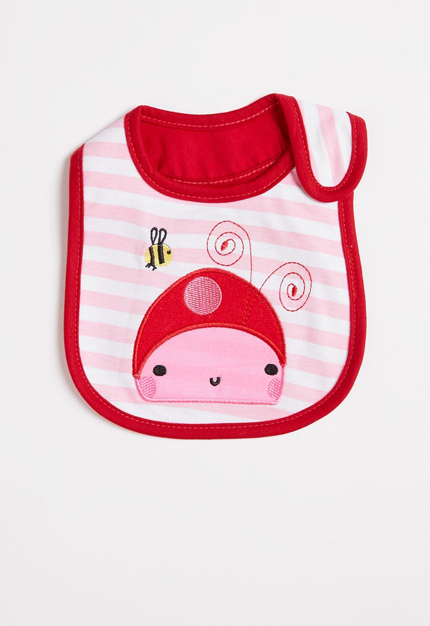 Pop Candy - Girls ladybug stripe bib - white & red