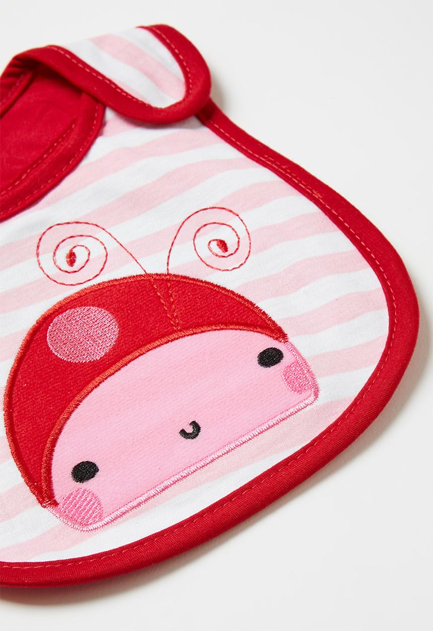 Pop Candy - Girls ladybug stripe bib - white & red