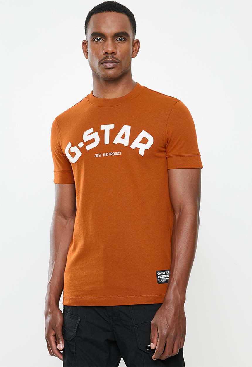 G-STAR - Felt applique logo slim short sleeve tee - cinnamon orange