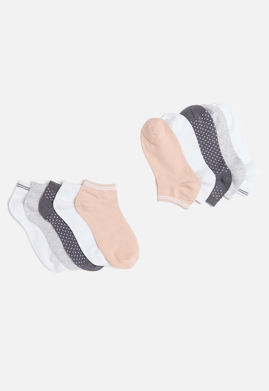 Cotton On - 5 Pack ankle sock - peach & white 