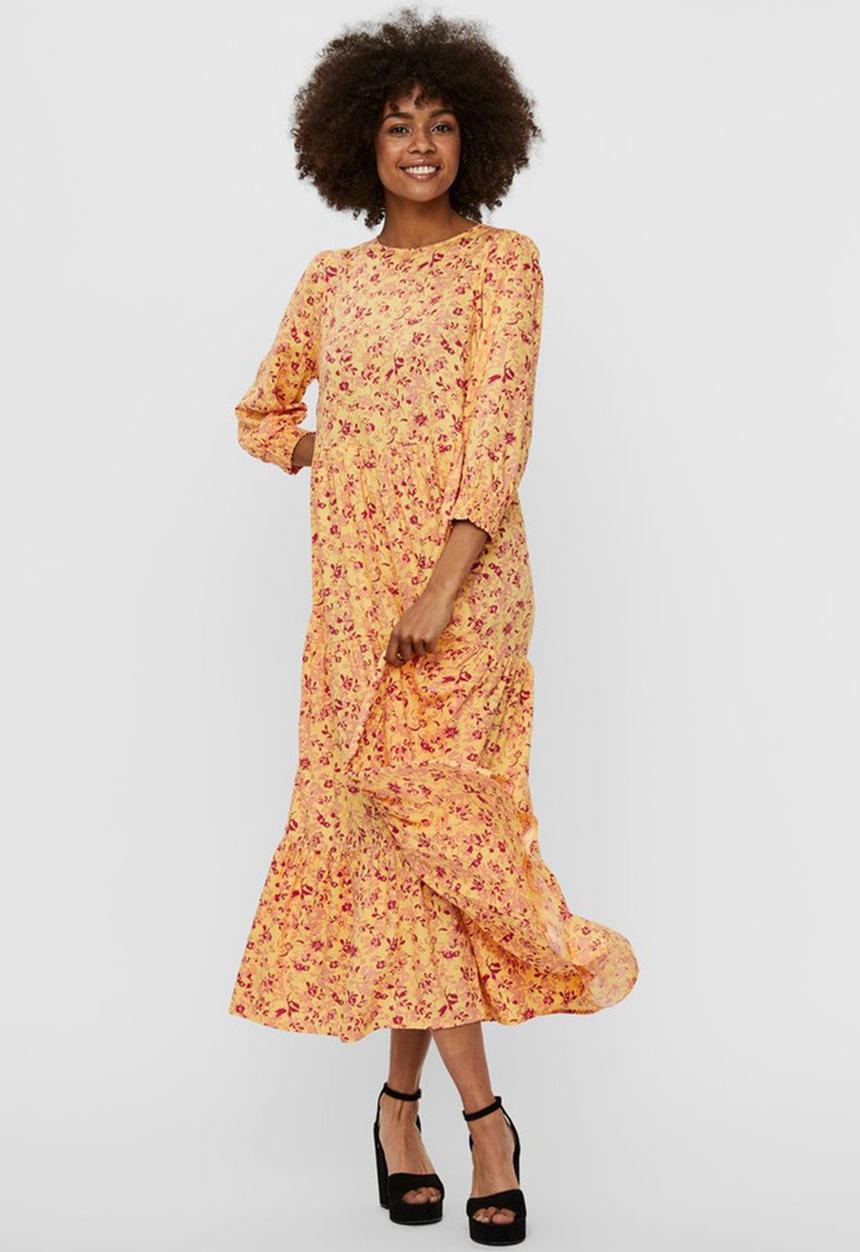 Vero Moda - Simone 3/4 ankle smock dress - yellow & red
