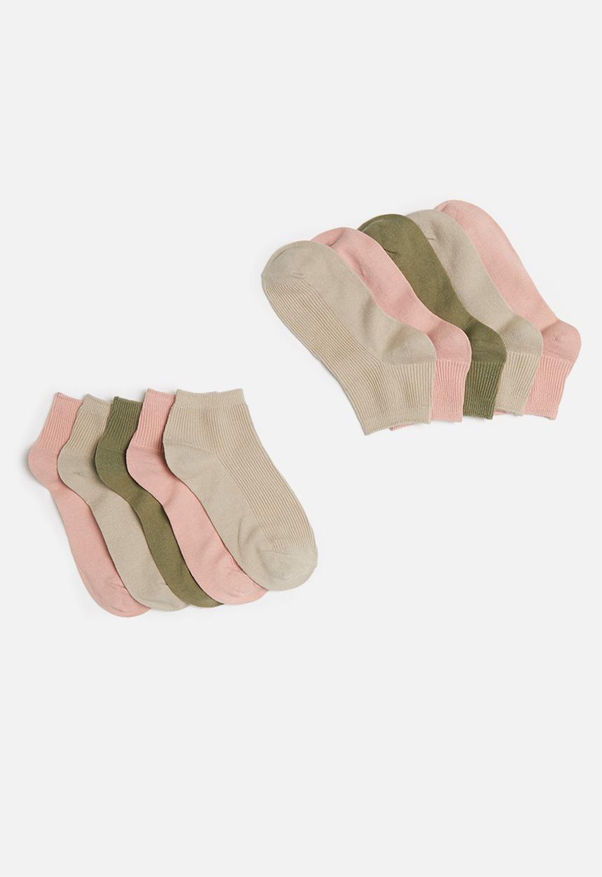 Cotton On - 5 Pack ribbed mini crew sock - pink & brown 