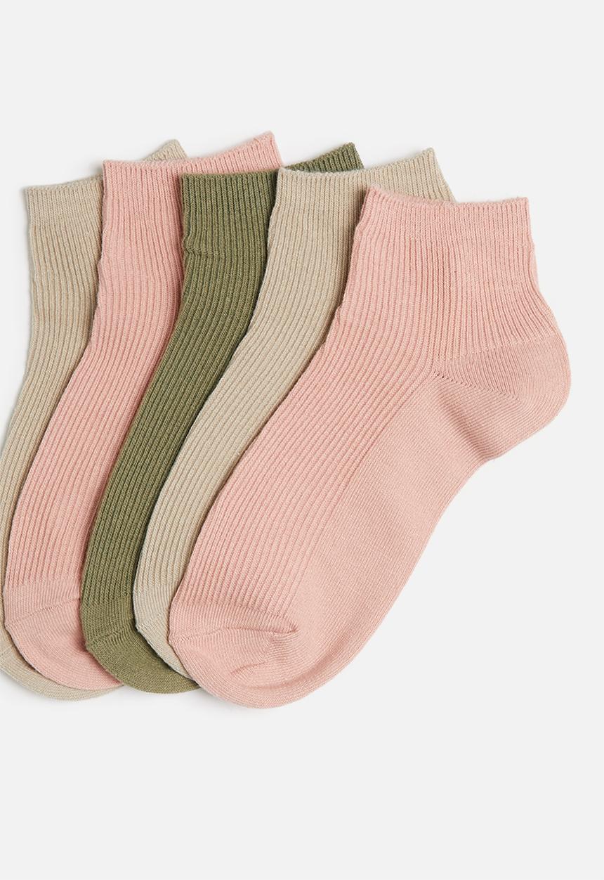 Cotton On - 5 Pack ribbed mini crew sock - pink & brown 