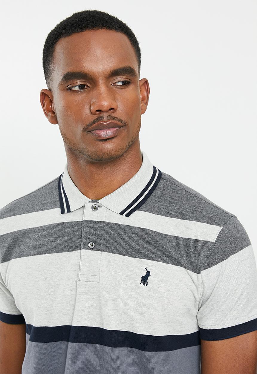 POLO - Jule stripe custom fit golfer - navy & grey