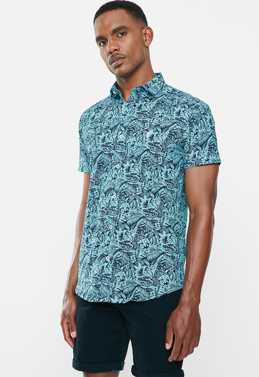 POLO - Victor floral signature short sleeve shirt - aqua