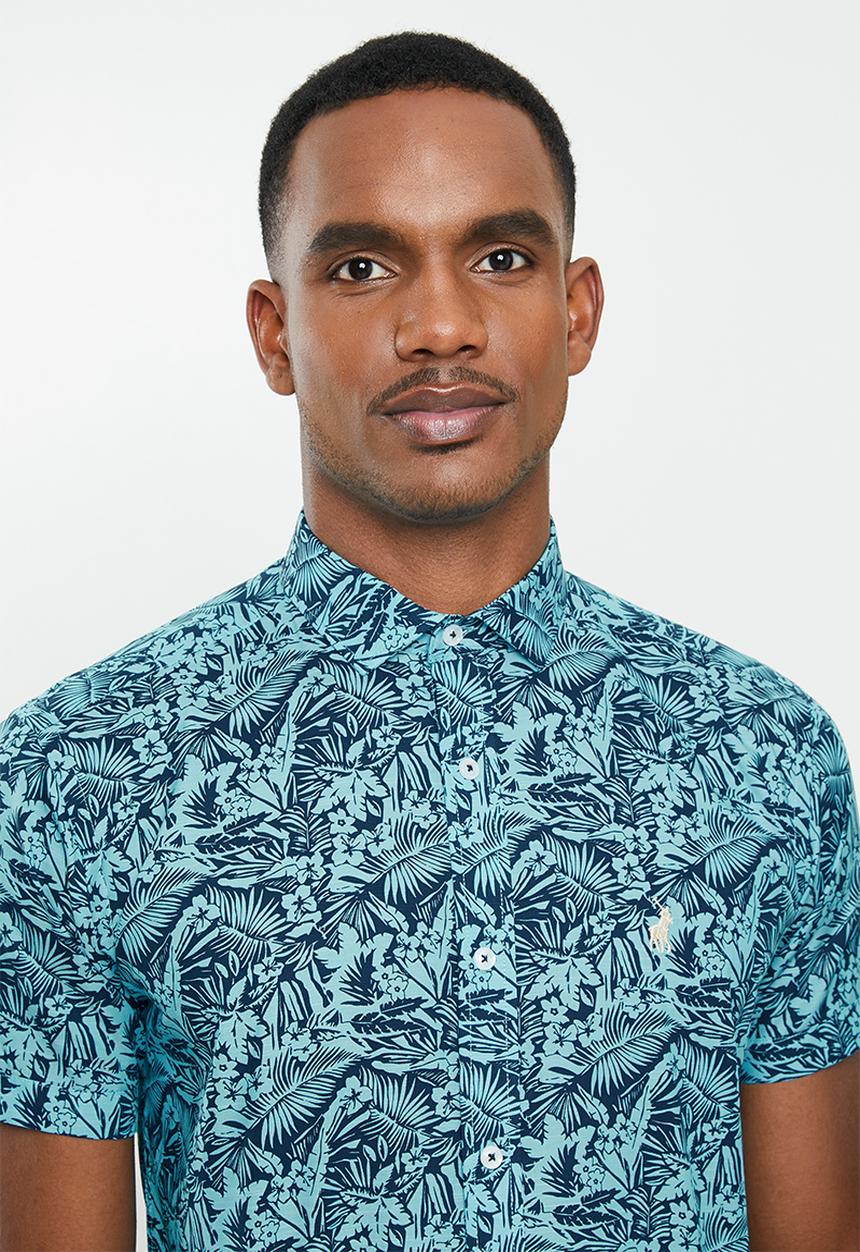 POLO - Victor floral signature short sleeve shirt - aqua