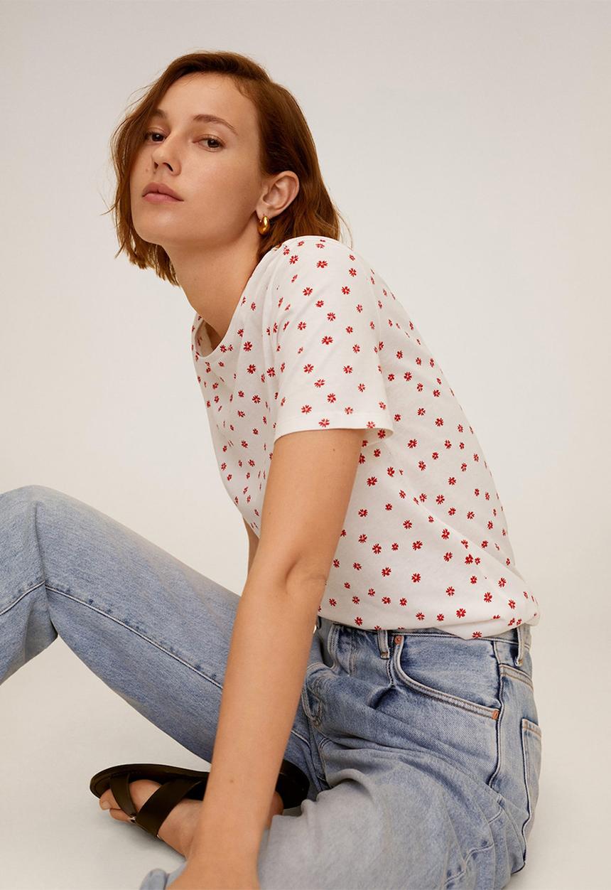MANGO - T-shirt pschalo - white & red