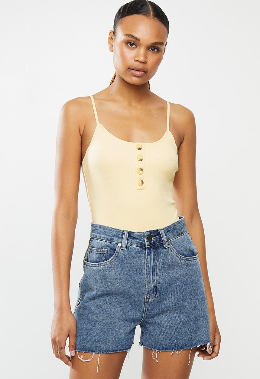 Brave Soul - Spaghetti  strap button through bodysuit - yellow 