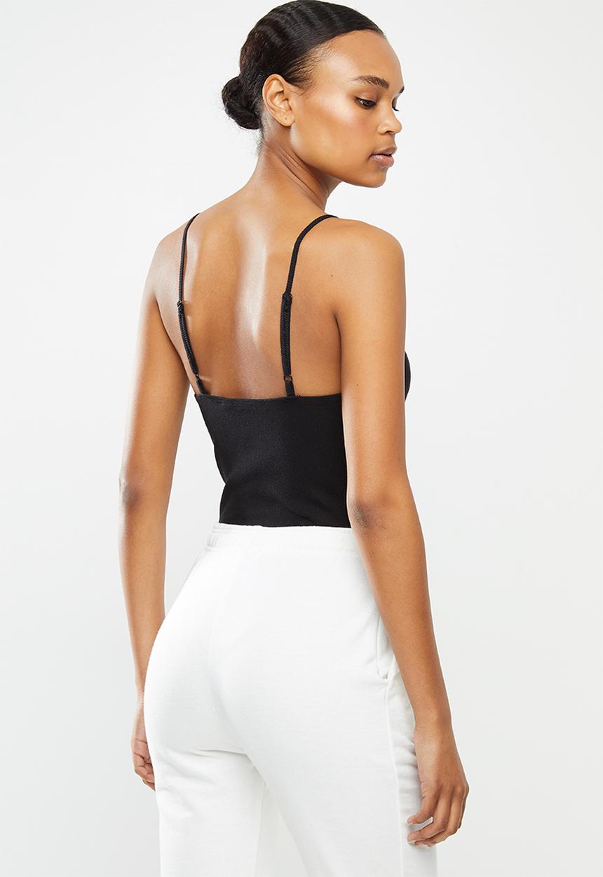 Brave Soul - Spagetti strap button through bodysuit - black