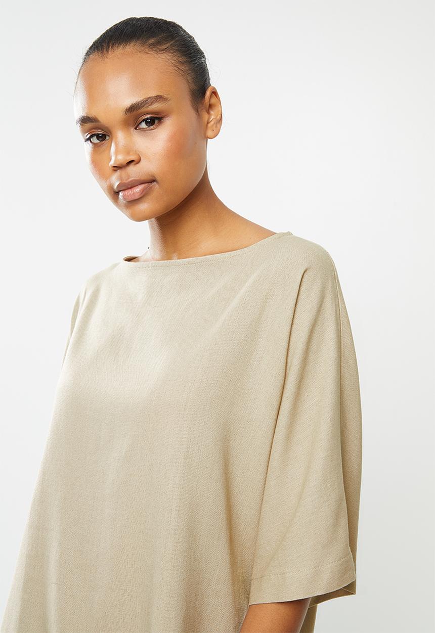 edit - Dolman linen boxy shell - stone