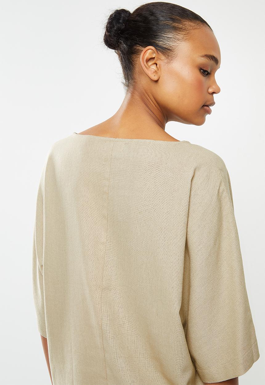 edit - Dolman linen boxy shell - stone