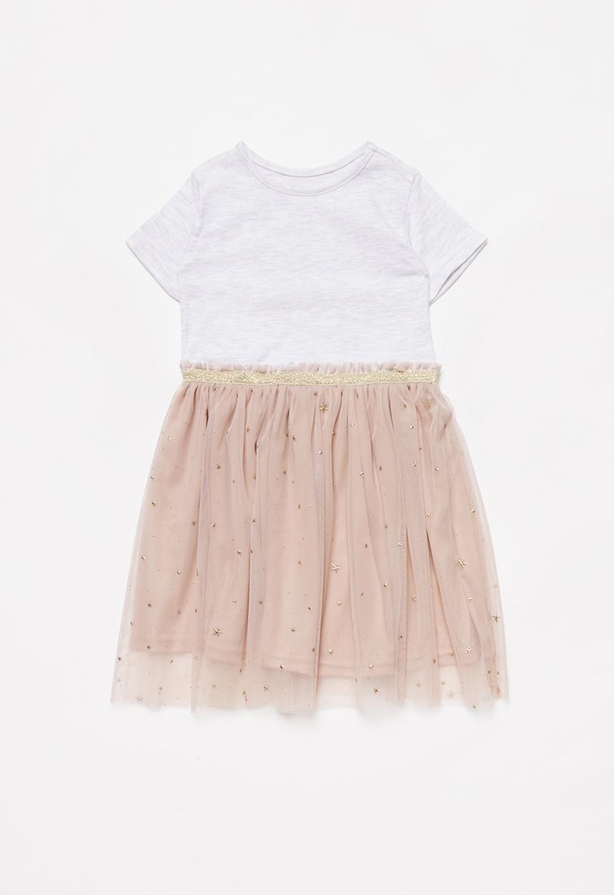 Pop Candy - Combo short sleeve mesh dress - milk & dusty pink