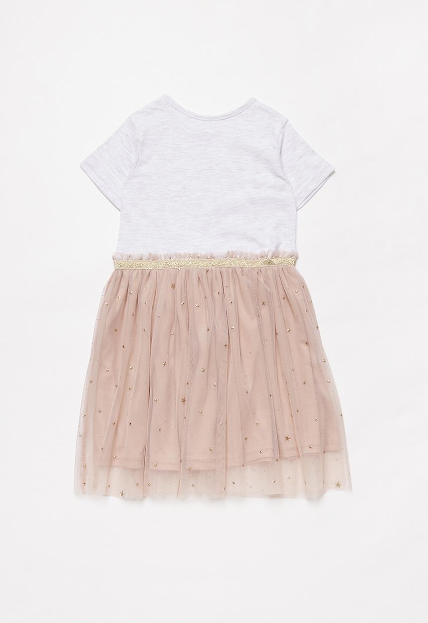Pop Candy - Combo short sleeve mesh dress - milk & dusty pink