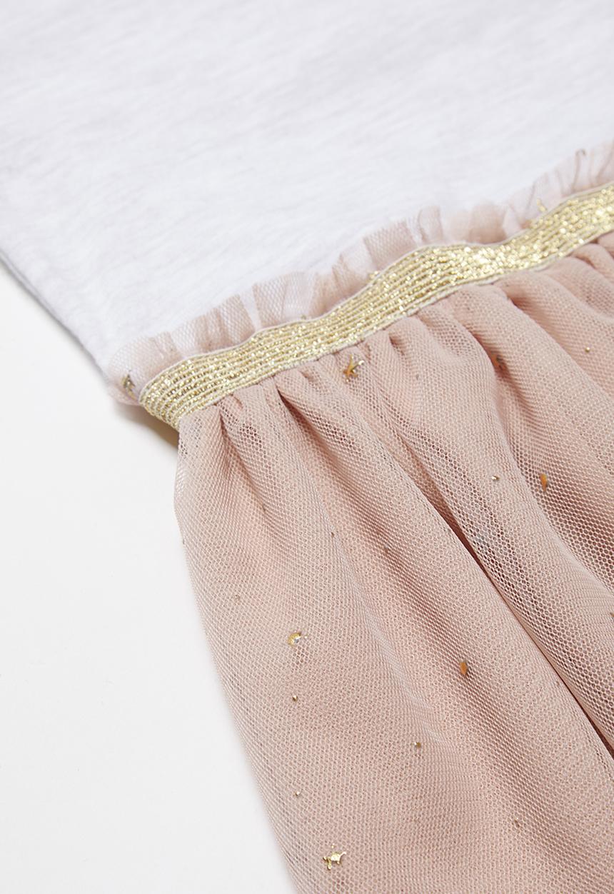 Pop Candy - Combo short sleeve mesh dress - milk & dusty pink