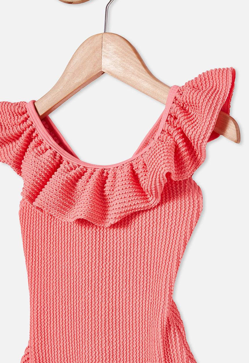 Cotton On - Frankie rib frill one peice - retro coral