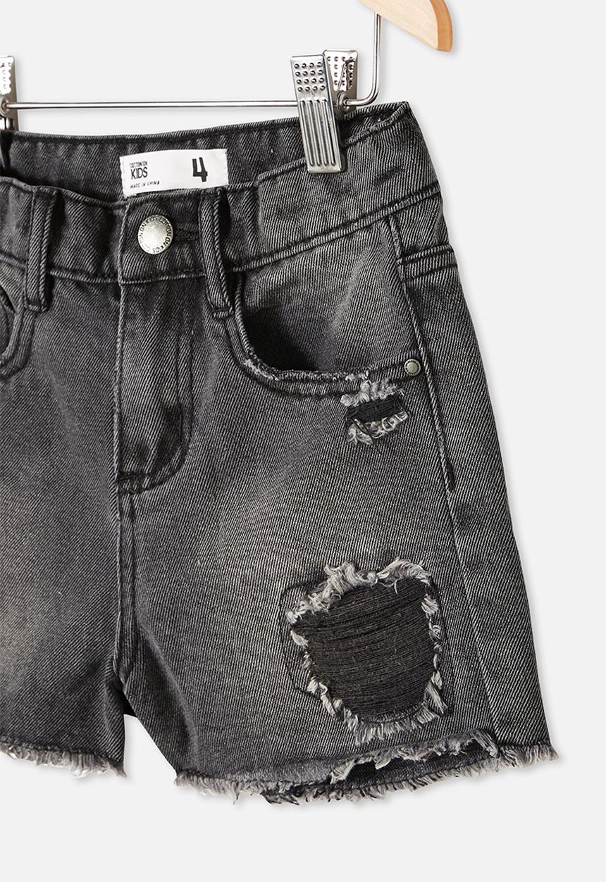 Cotton On - Sunny denim short - black wash/rips