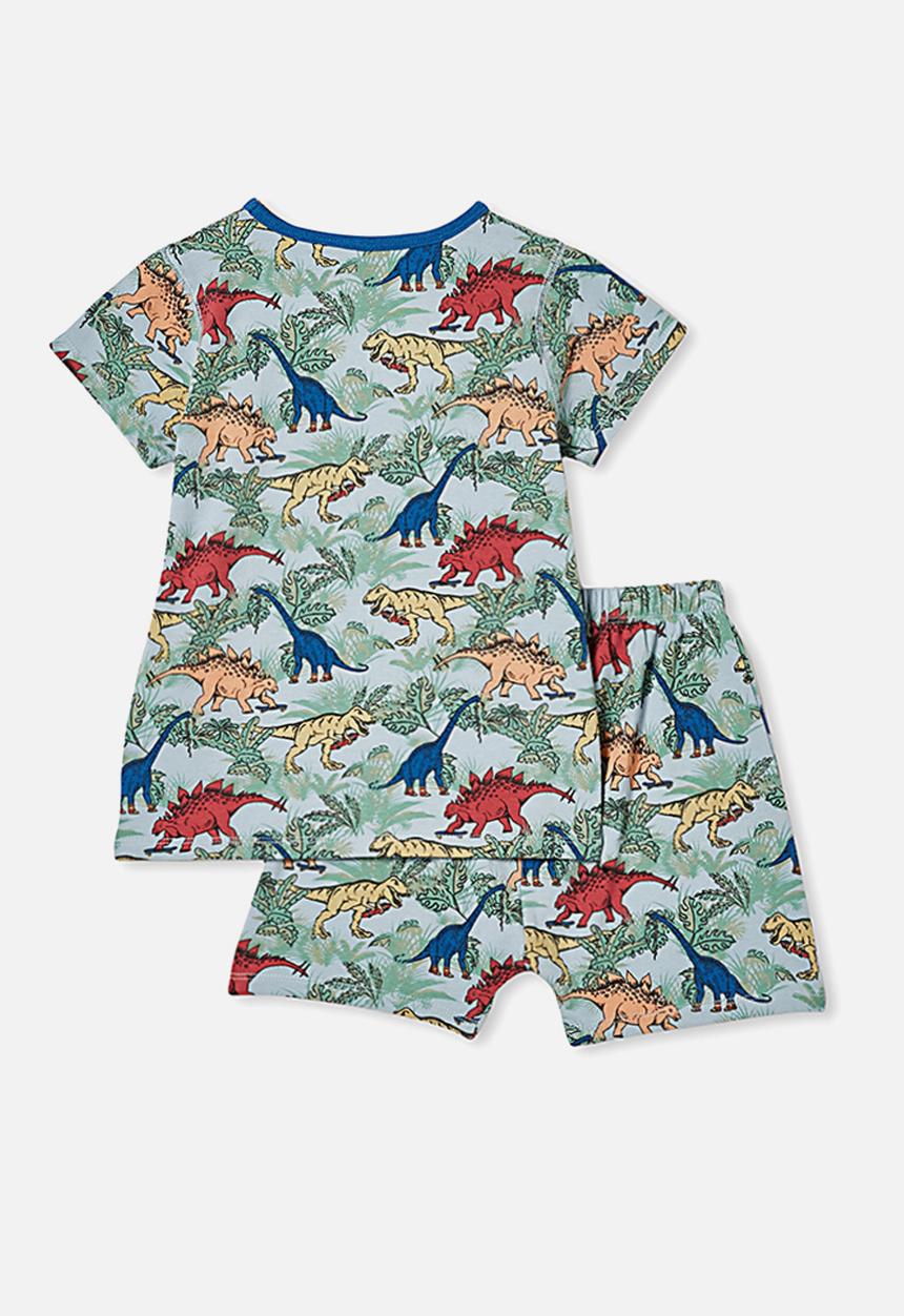 Cotton On - Hudson short sleeve pj set - colourful dinosaur frosty blue