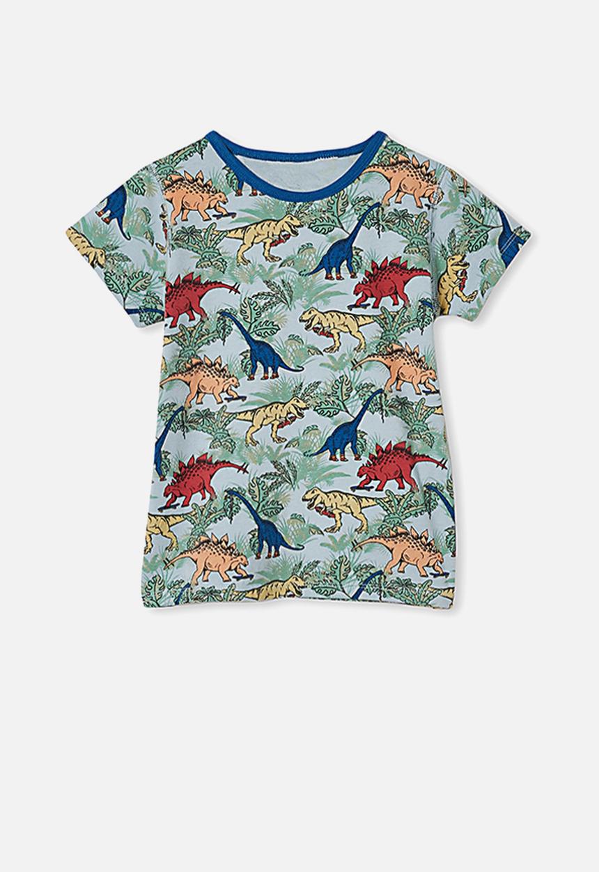 Cotton On - Hudson short sleeve pj set - colourful dinosaur frosty blue
