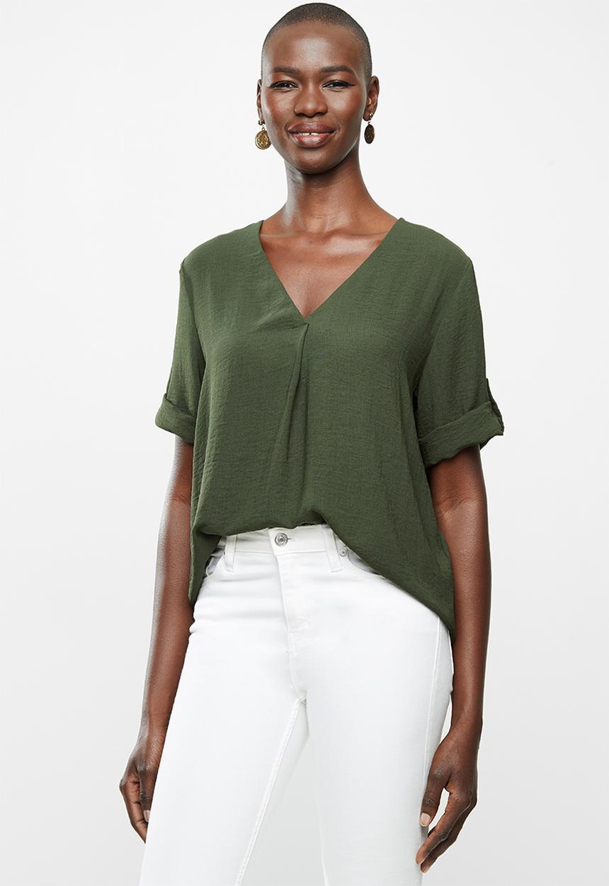 Jacqueline de Yong - Noa Tina short sleeve blouse - khaki 