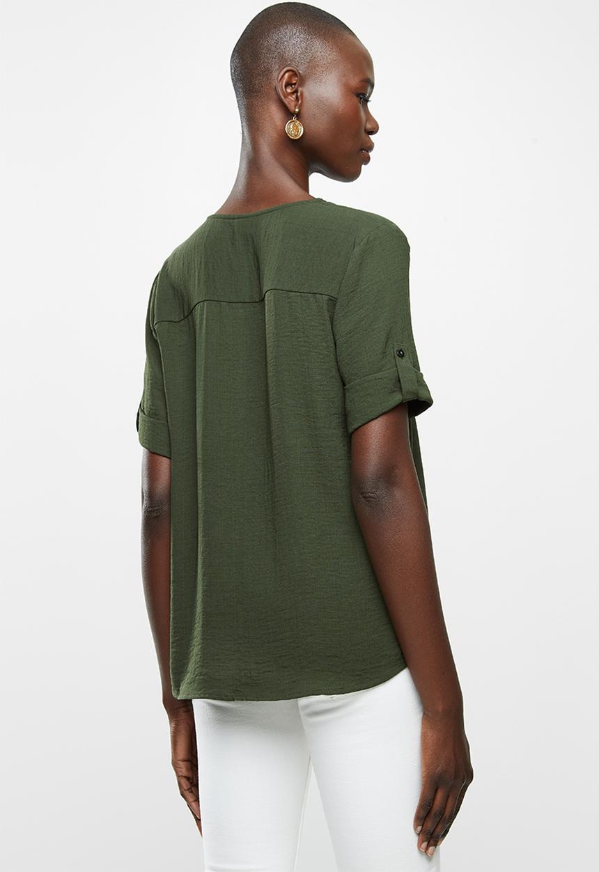 Jacqueline de Yong - Noa Tina short sleeve blouse - khaki 
