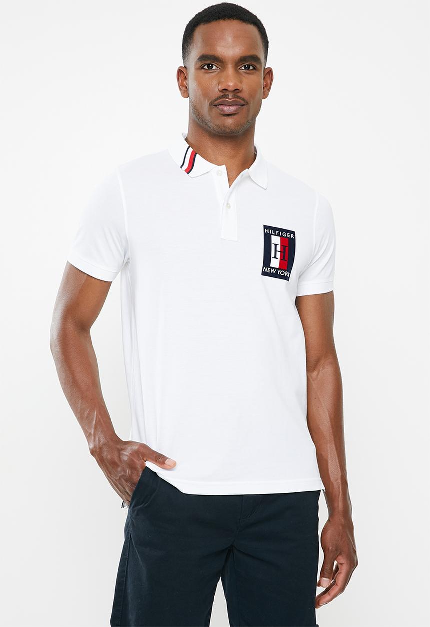 Tommy Hilfiger - Global striped collar slim polo - bright white