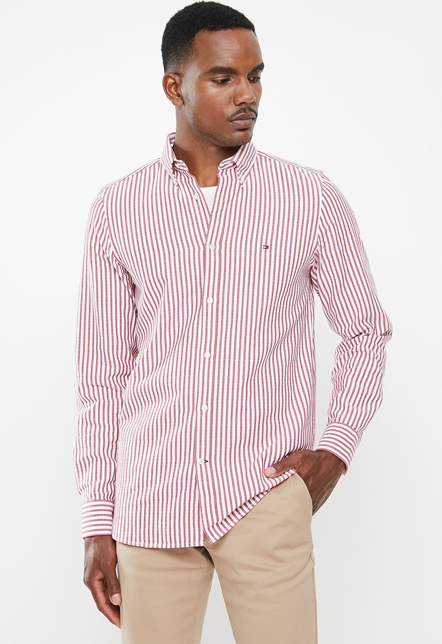 Tommy Hilfiger - Slim textured stripe shirt - haute red & bright white