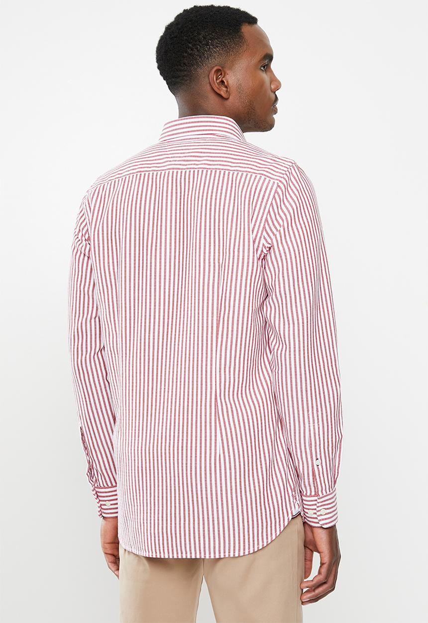 Tommy Hilfiger - Slim textured stripe shirt - haute red & bright white