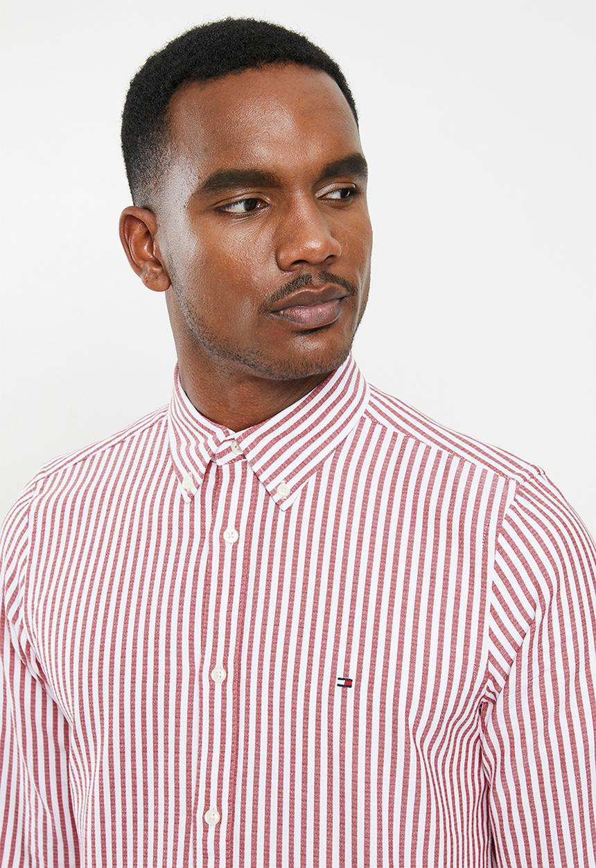 Tommy Hilfiger - Slim textured stripe shirt - haute red & bright white