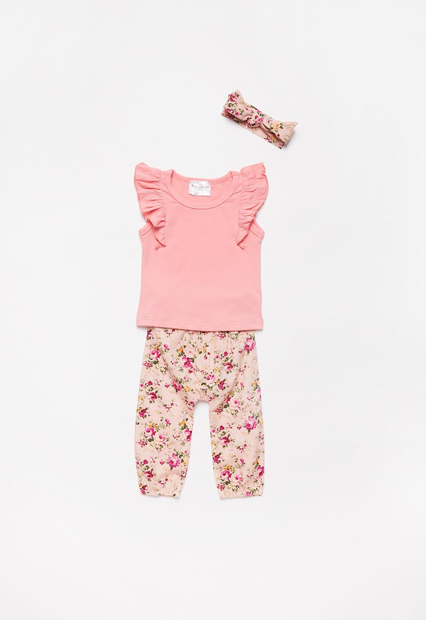 Pop Candy - Floral pants & tee set - pink