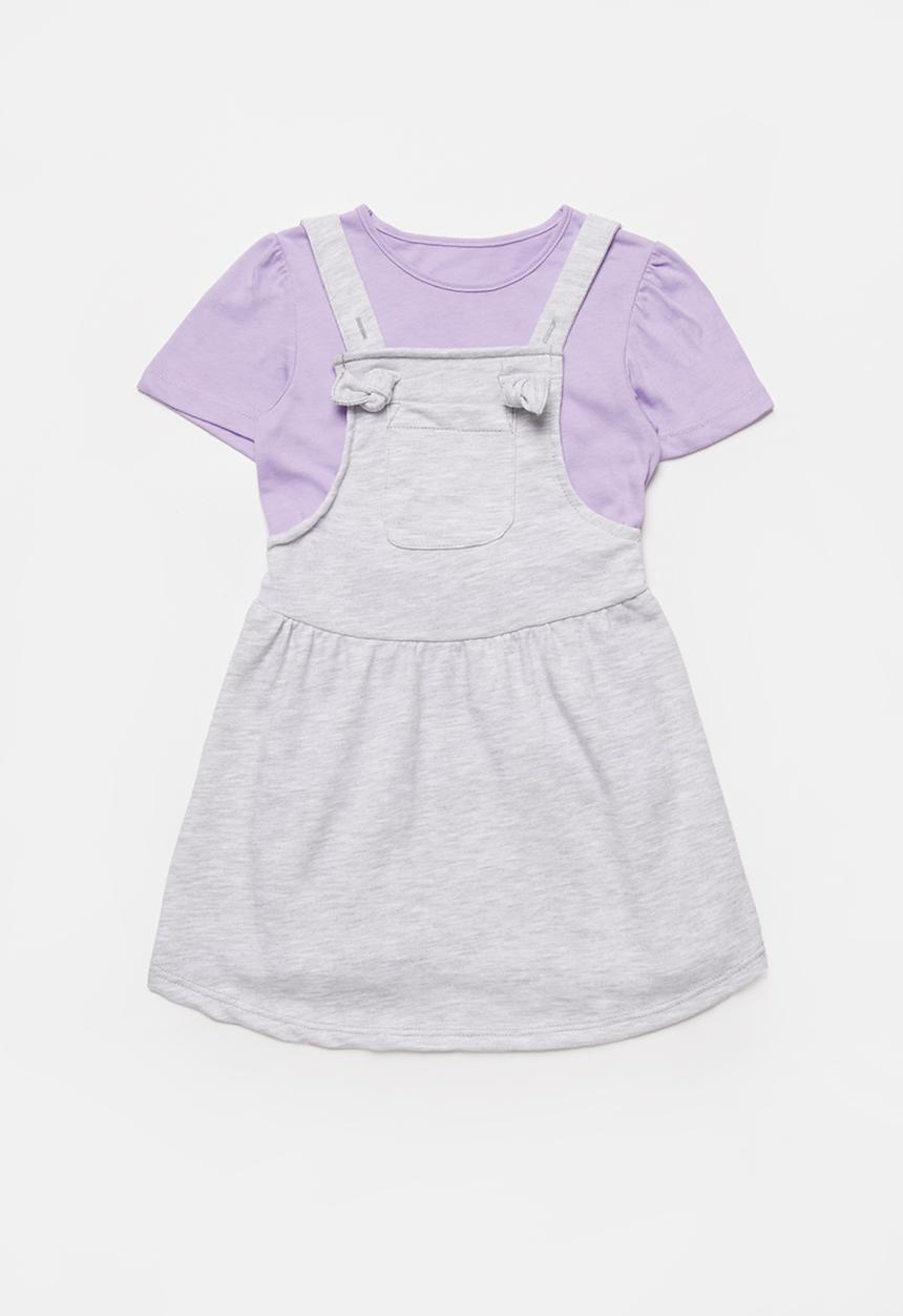 Pop Candy - Pinafore and tee set - grey & purple 