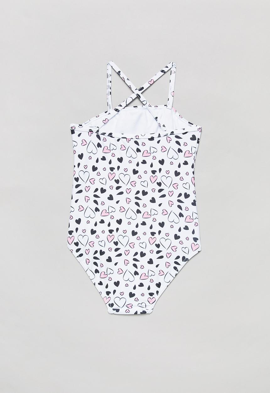 Pop Candy - Heart print one piece frill swimsuit - black & white