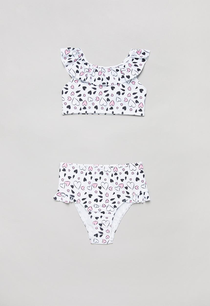 Pop Candy - Heart print two piece frill swimsuit - black & white