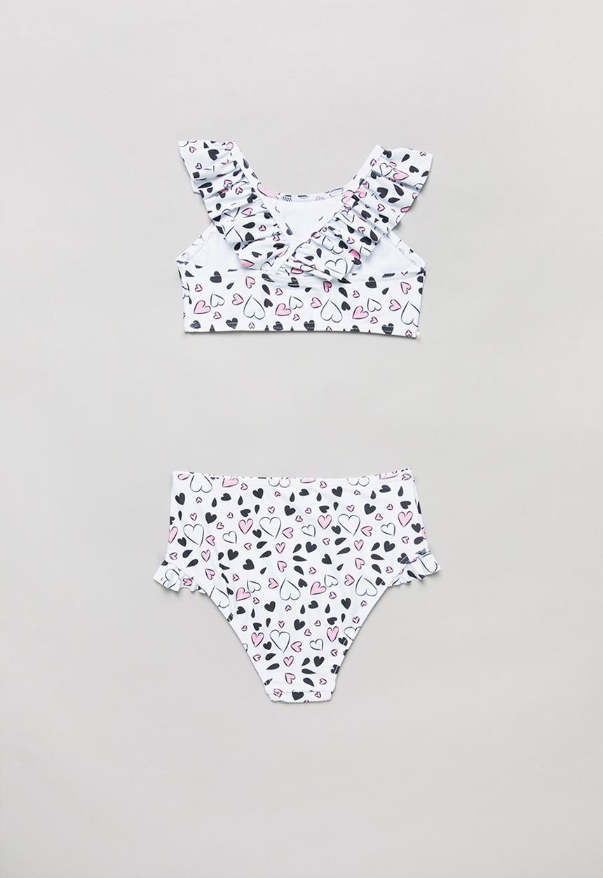Pop Candy - Heart print two piece frill swimsuit - black & white