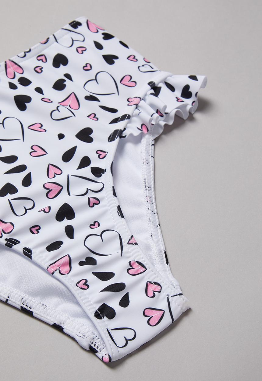 Pop Candy - Heart print two piece frill swimsuit - black & white