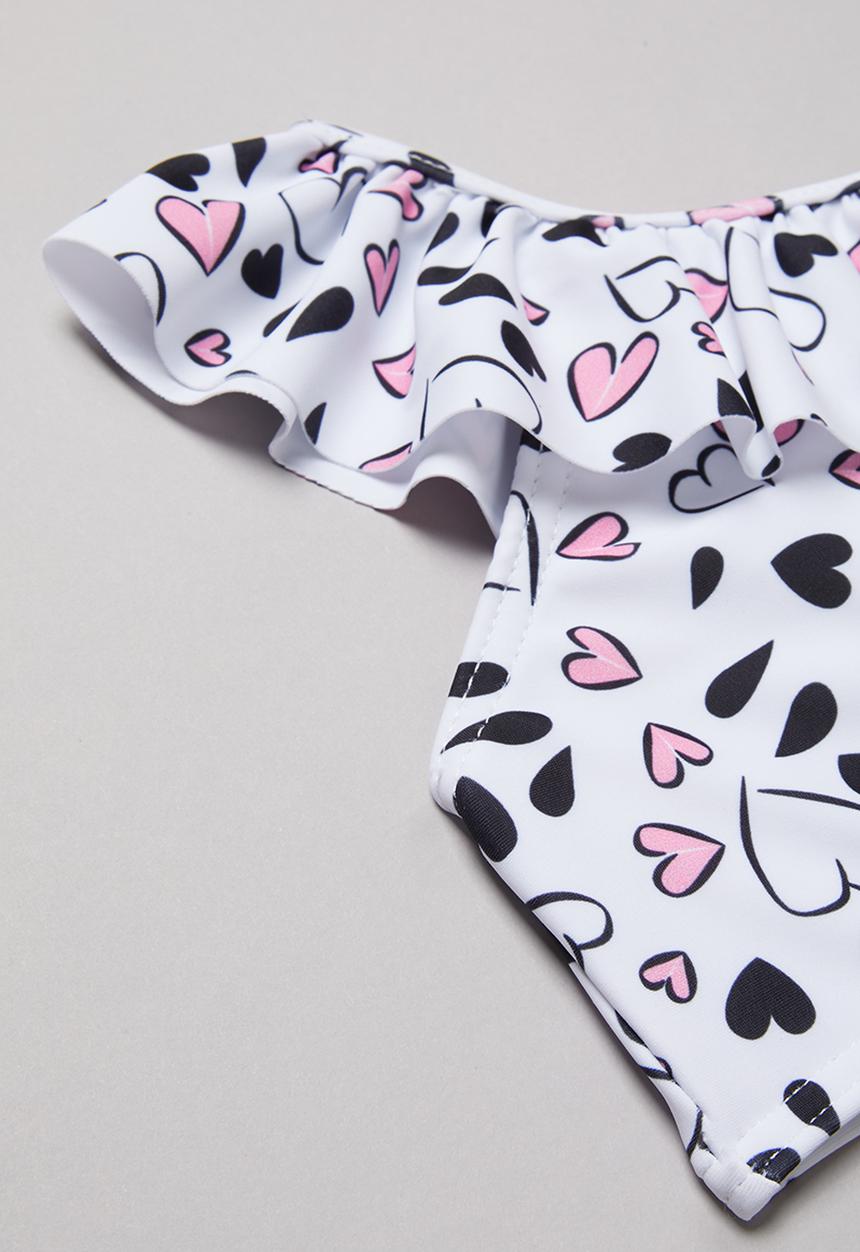 Pop Candy - Heart print two piece frill swimsuit - black & white
