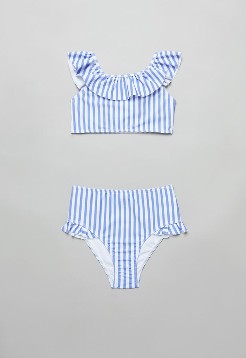 Pop Candy - Stripe two piece frill swimsuit - blue & white