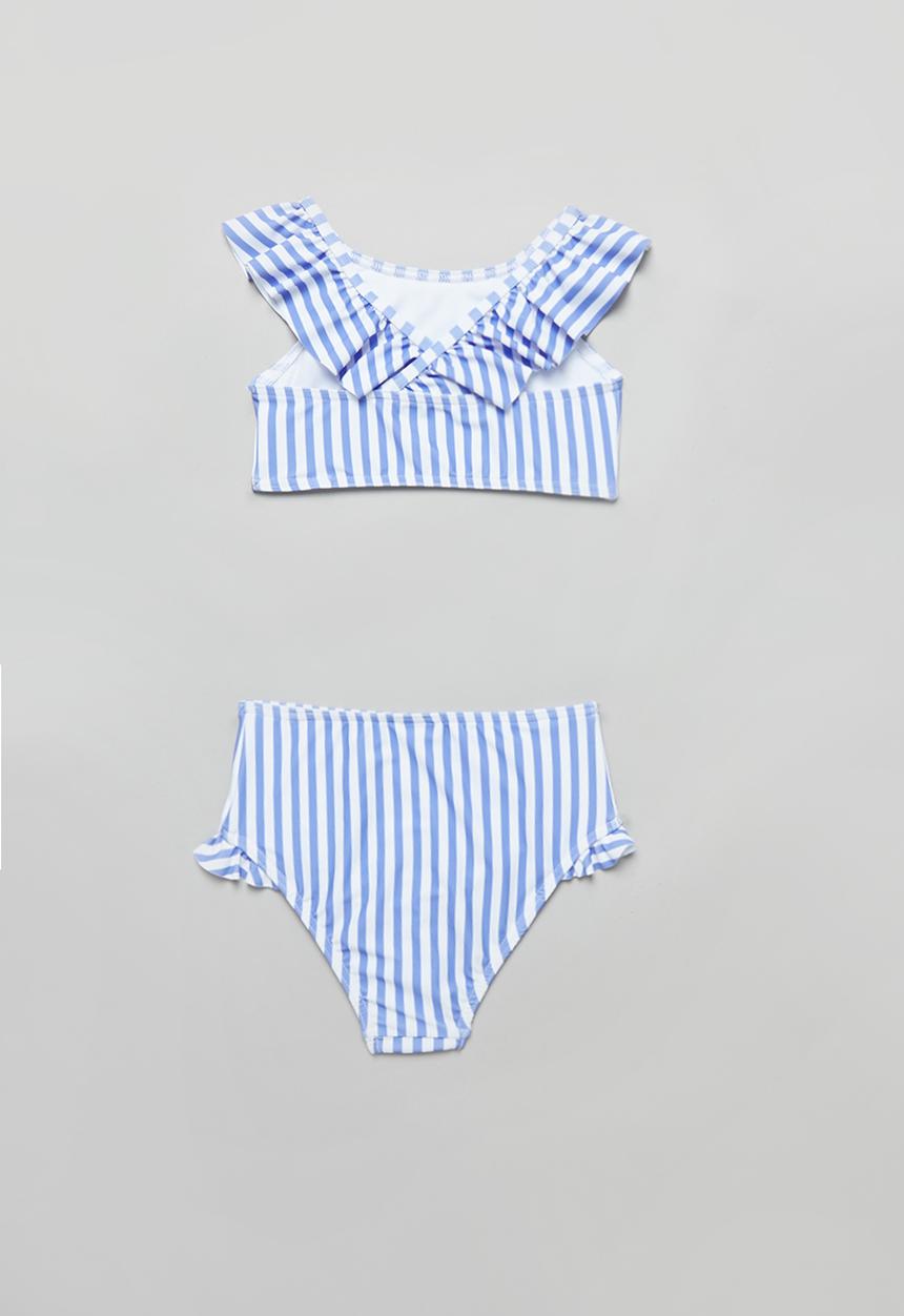 Pop Candy - Stripe two piece frill swimsuit - blue & white