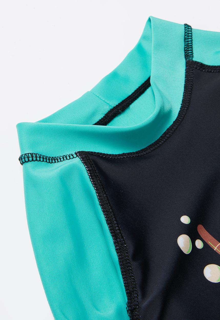 Pop Candy - Boys long sleeve rash vest - black & turquoise