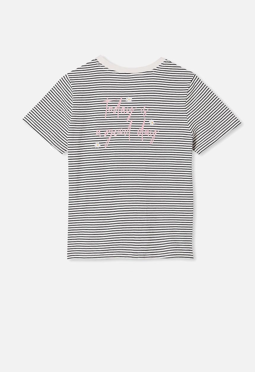 Free by Cotton On - Girls classic short sleeve tee - navy white stripe daisy