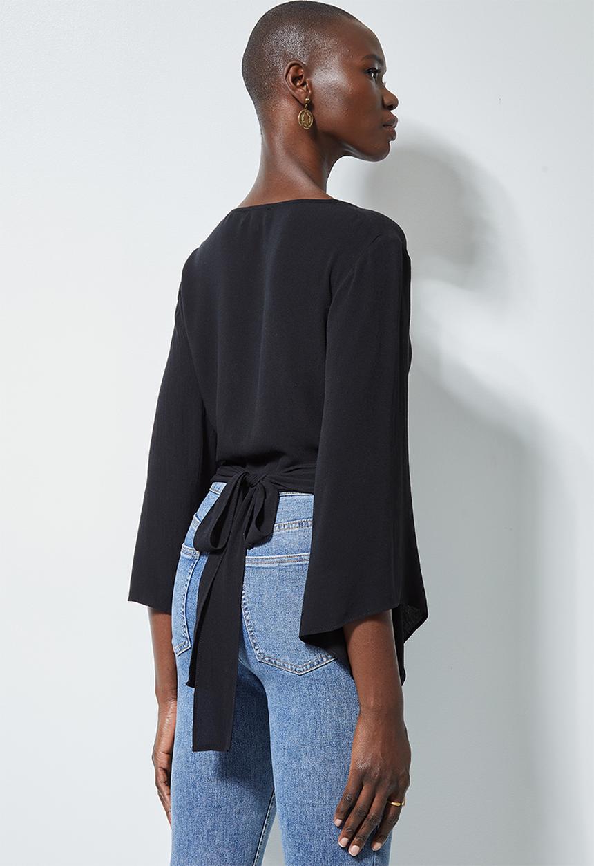 Superbalist - Wide sleeve wrap blouse - black