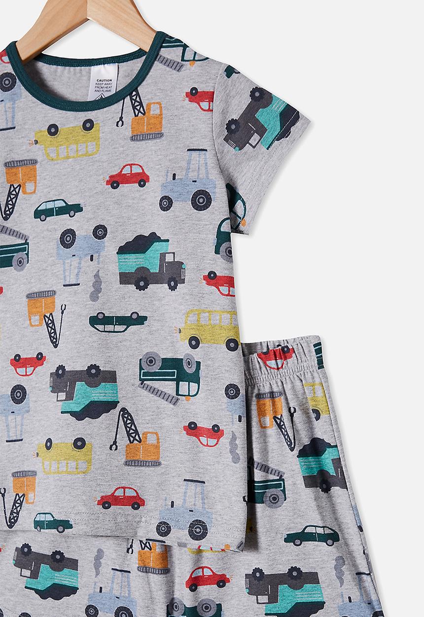 Cotton On - Hudson short sleeve pj set - multi trucks summer grey marle