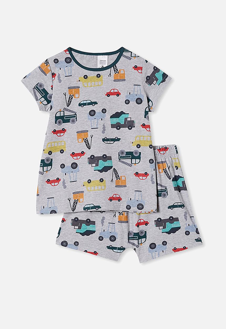 Cotton On - Hudson short sleeve pj set - multi trucks summer grey marle