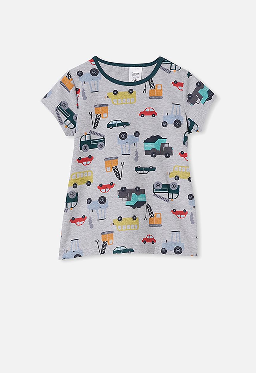 Cotton On - Hudson short sleeve pj set - multi trucks summer grey marle