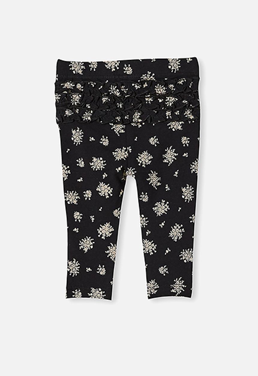 Cotton On - Quinn ruffle legging - black olivia white floral
