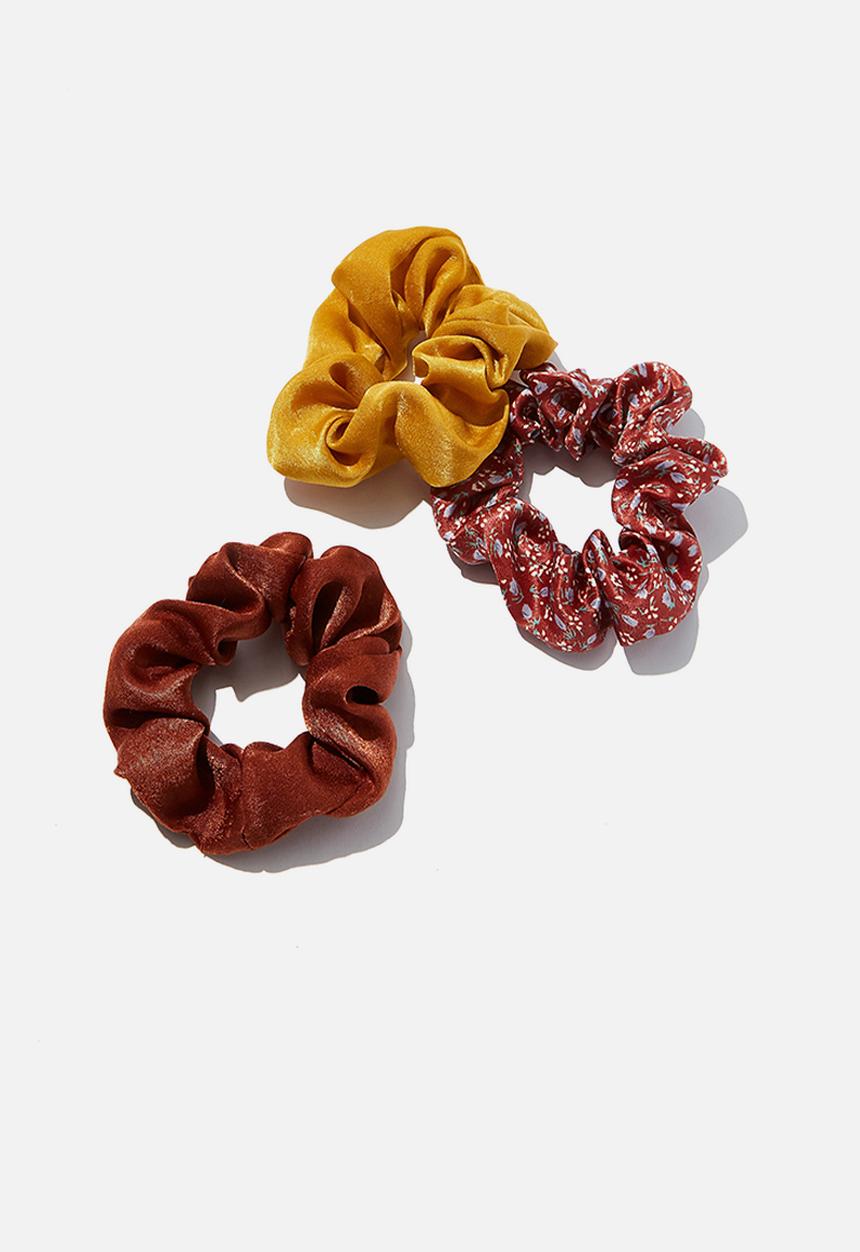 Rubi - 3 Pack scrunchies - rust & yellow 