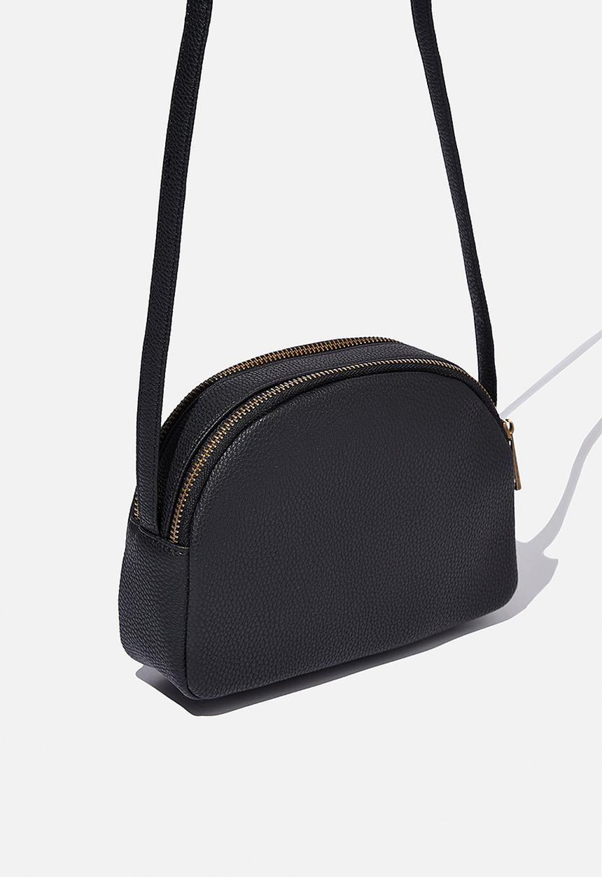 Rubi - Double zip half moon bag - black