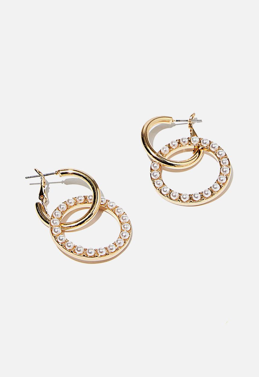 Rubi - Loop the hoop pearl treasures earring - gold