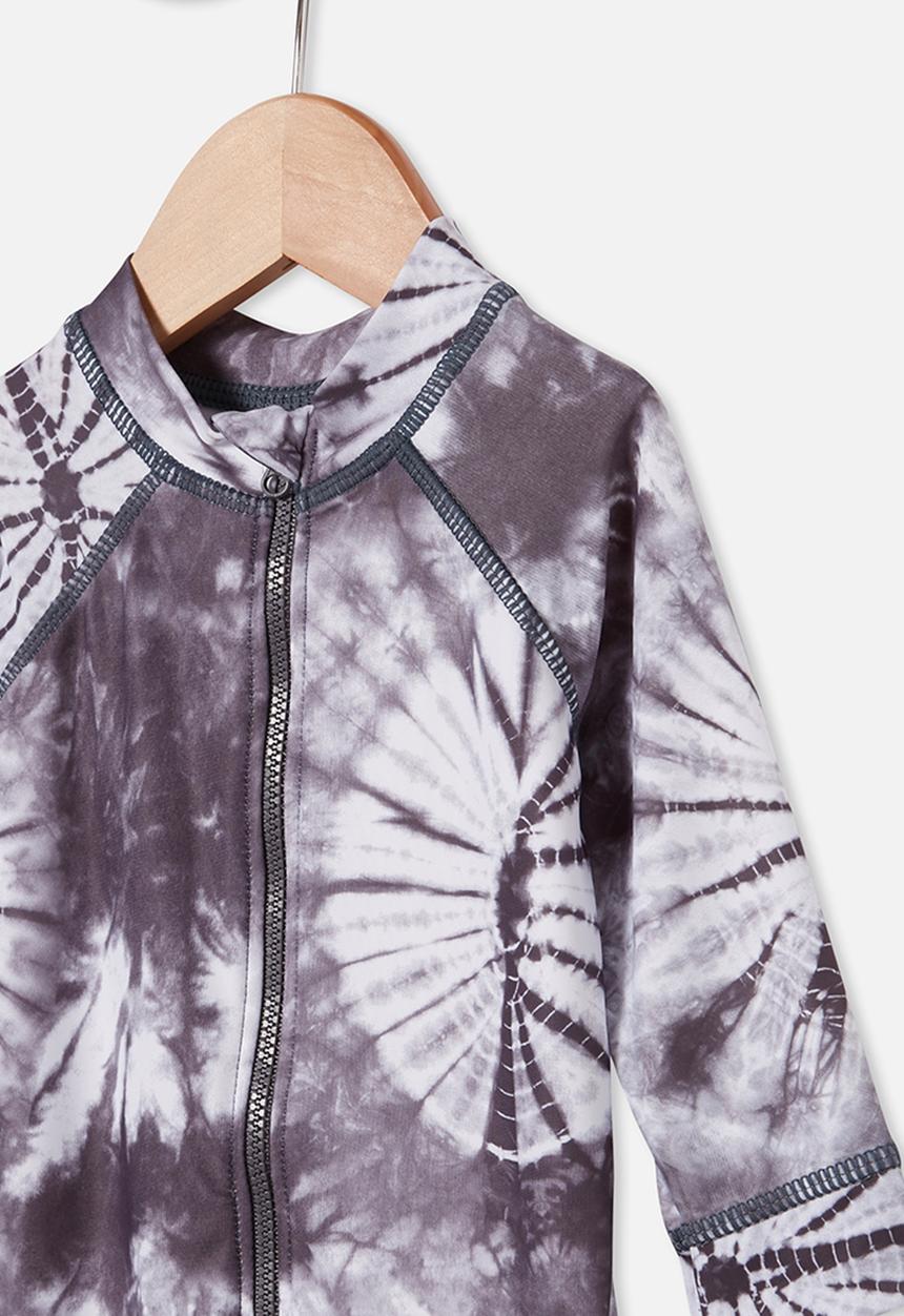 Cotton On - Cameron long sleeve swimsuit - graphite grey tie dye