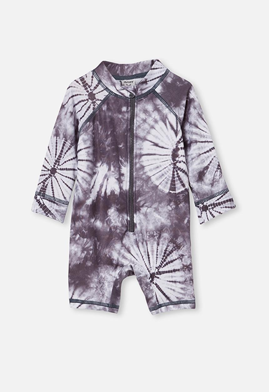 Cotton On - Cameron long sleeve swimsuit - graphite grey tie dye